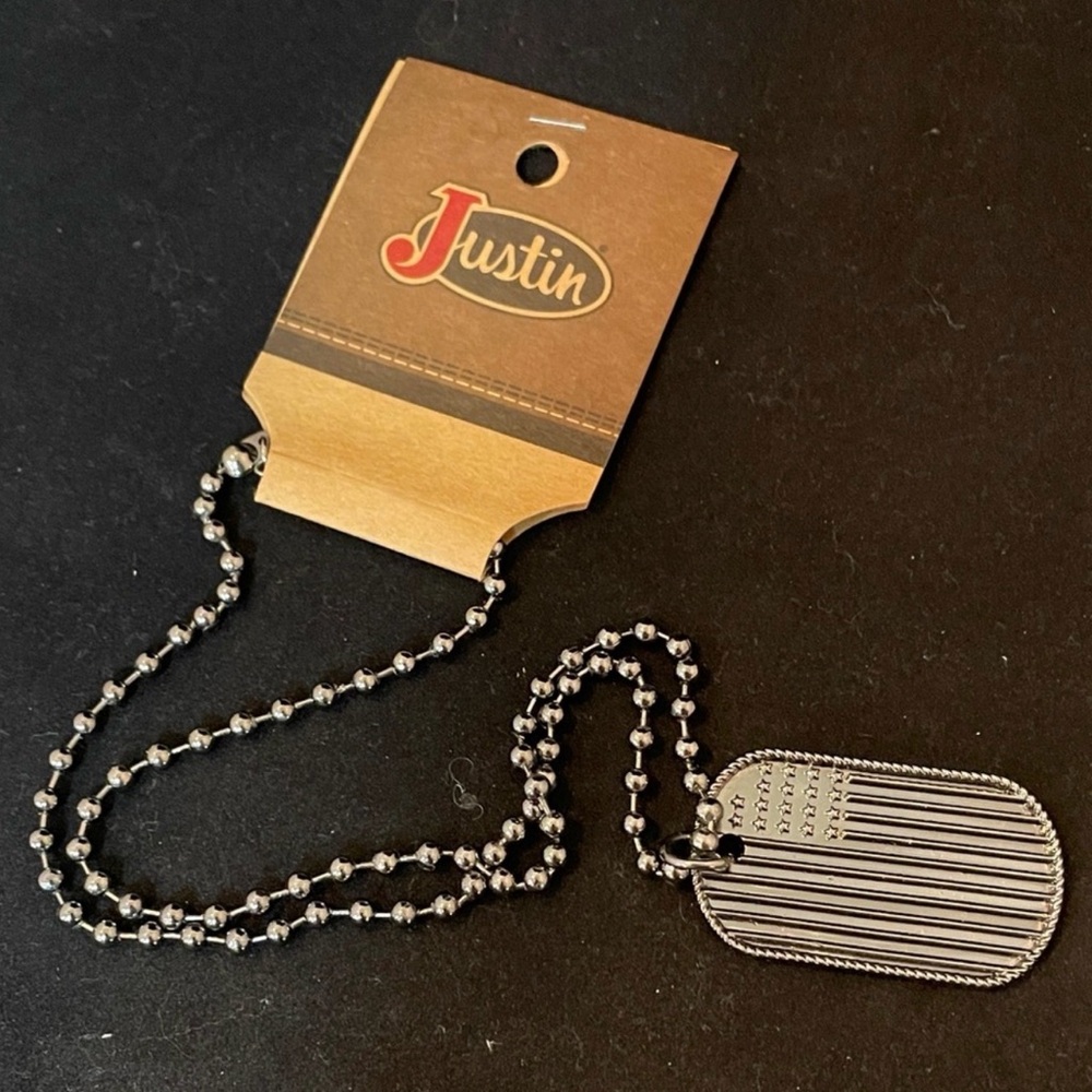Justin Boots Silver Dog Tag Necklace